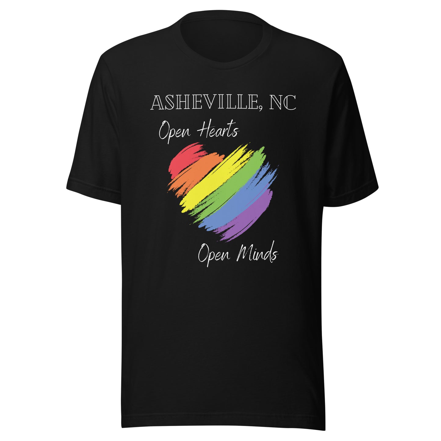 Asheville, NC - Open Hearts, Open Minds - Black T-shirt